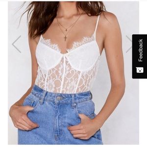 New with tags! Nasty Gal white lace bodysuit
